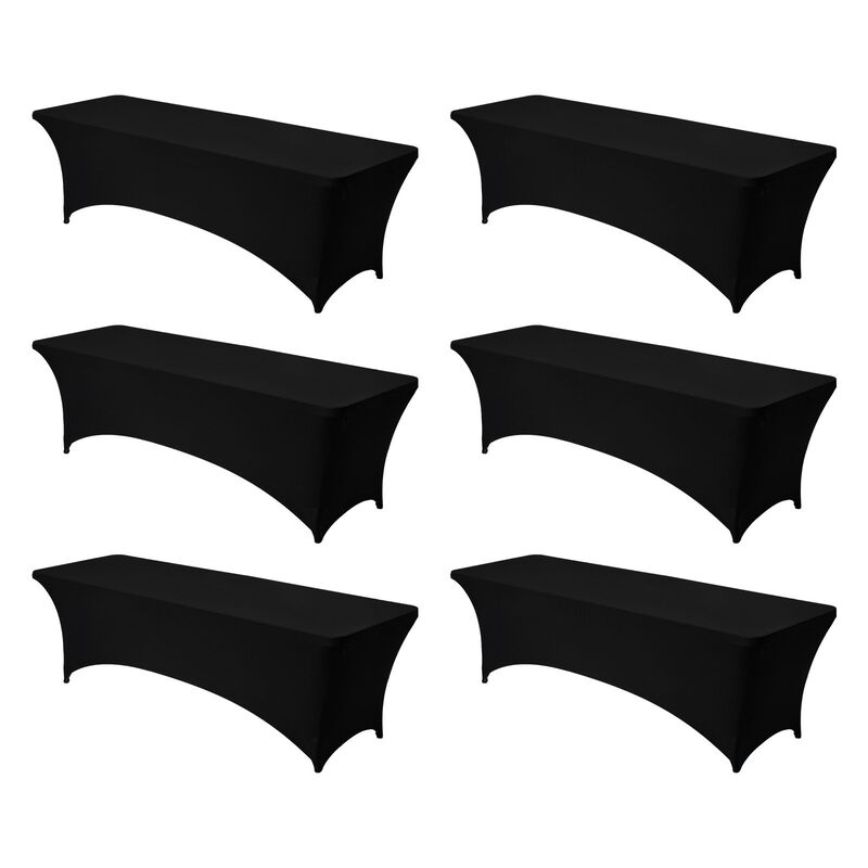 6 Pack Washable Stretch Tablecloths for Rectangular Tables, Fitted Covers for Banquet & Events-Black image number 0