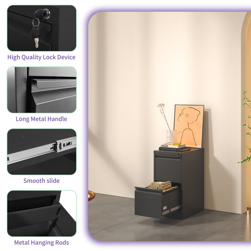 Mondawe Vertical Double Drawer Metal White Filing Cabinet With Lock For Storing A4 Sized Files