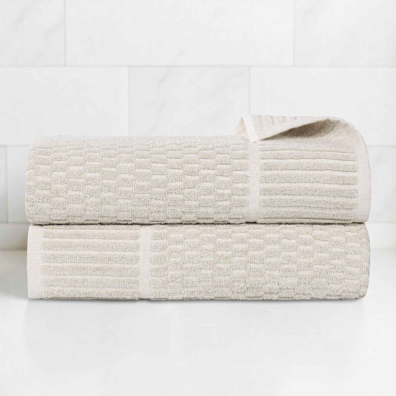 2-Piece Cotton Blend Bath Towel Set with Checkered Texture, Quick Dry image number 1