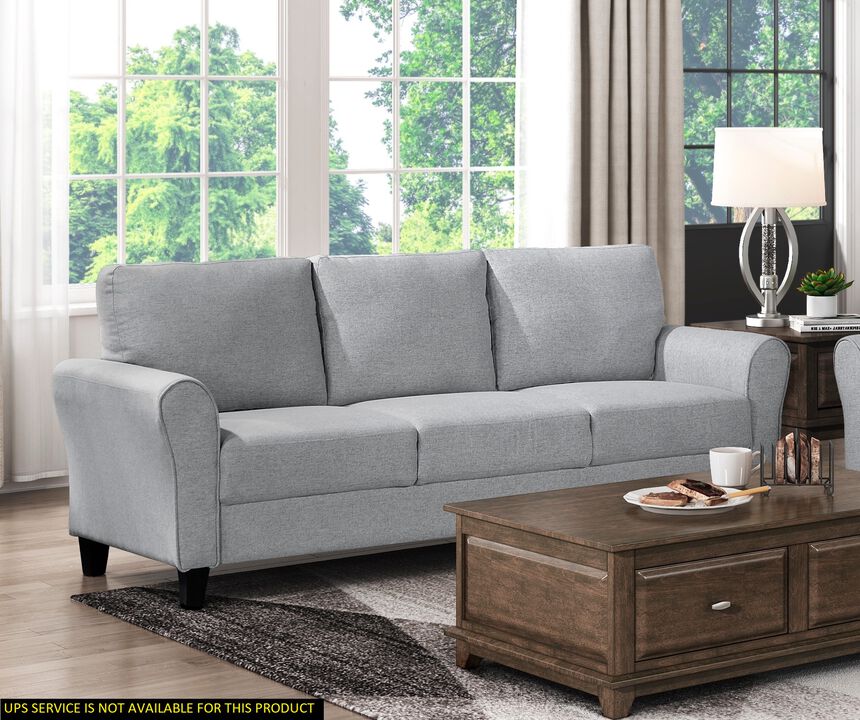 Modern 1pc Sofa Dark Gray Textured Fabric Upholstered Rounded Arms Attached Cushions Transitional Living Room Furniture