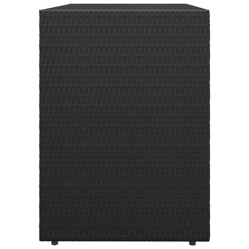 Outdoor Storage Cabinet, Solid Acacia Wood, 39 Inch Black PE Rattan - Benzara