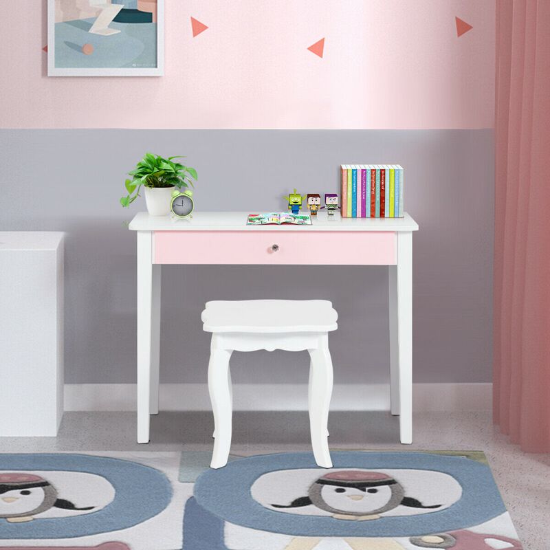 Kids Princess Make Up Dressing Table with Tri-folding Mirror and Chair