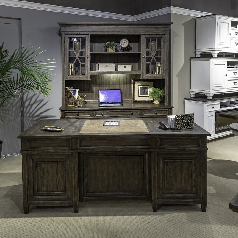 Liberty Furniture 5 Piece Executive Set in Rubberwood Solids w/ Split Heart White Oak Veneers image number 2
