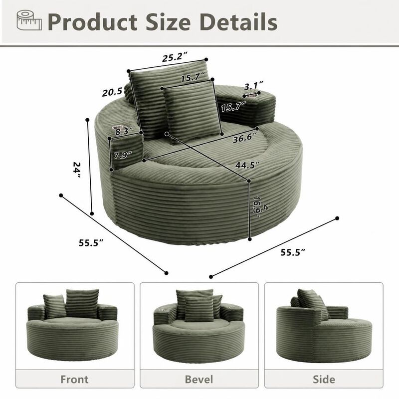 GOODSILO Round Multi-functional Memory Foam Sectional Cloud Sofa Bed Suitable for Small Living Spaces, Apartments and Home Offices image number 1