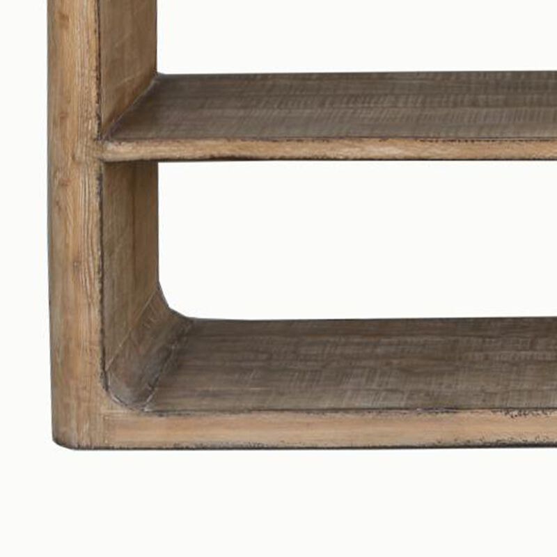 Roki Sofa Console Table w 2 Shelf, 60 Inch Natural Brown Pine Wood Top