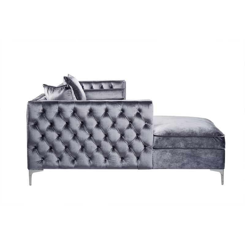 Inspired Home Clarinda Velvet Left Facing Chaise Sectional Sofa
