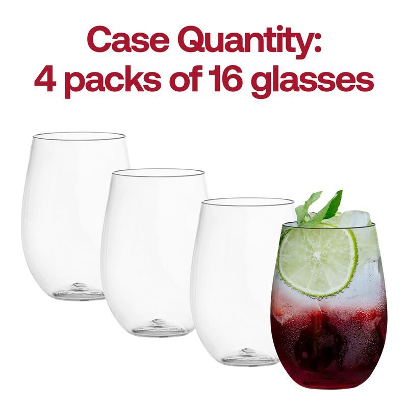 16 oz. Clear Elegant Stemless Plastic Wine Glasses (64 Glasses) image number 6