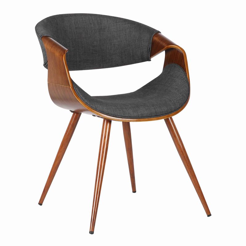 Curved Back Fabric Dining Chair with Round Tapered Legs, Brown and Gray - Benzara
