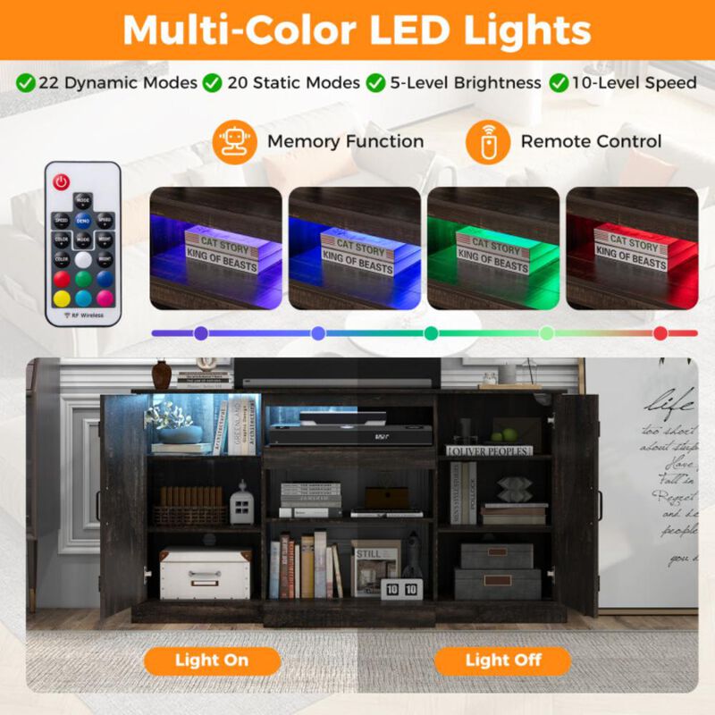 Hivvago 58 Inches TV stand for TVs up to 65 Inches with 20 Color Led Lights-Coffee