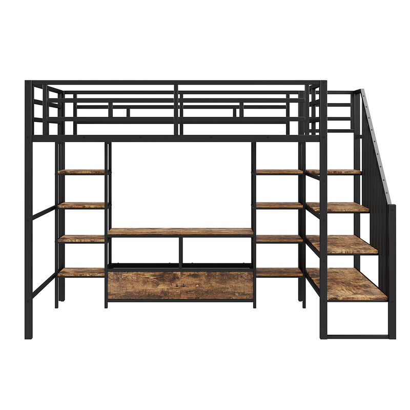 Merax Metal Loft Bed with Staircase and Storage