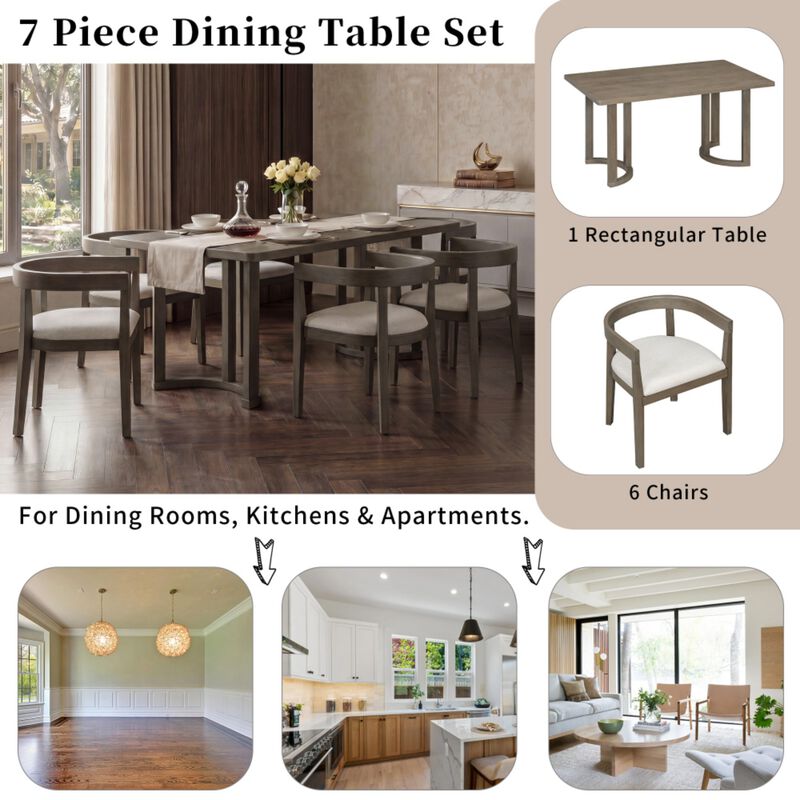 Curquu 7‑Piece Modern Farmhouse Dining Set image number 2