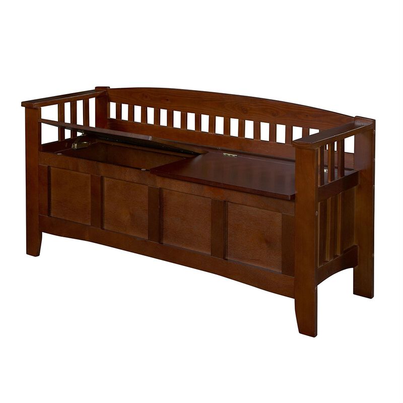 Wooden Storage Bench with Dual Hinged Seats &ndash; Hallway or Mudroom Use