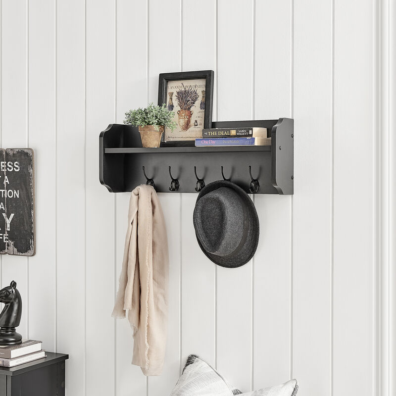 Utility Coat Rack Wall Shelf Organizer with Hooks