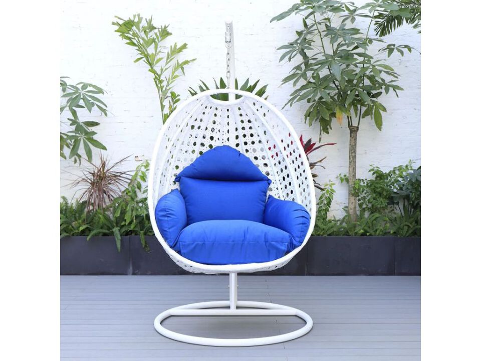 LeisureMod White Wicker Hanging Egg Swing Chair - Modern Outdoor Patio Chair for Porch, Balcony & Garden | Comfortable, Stylish, Durable