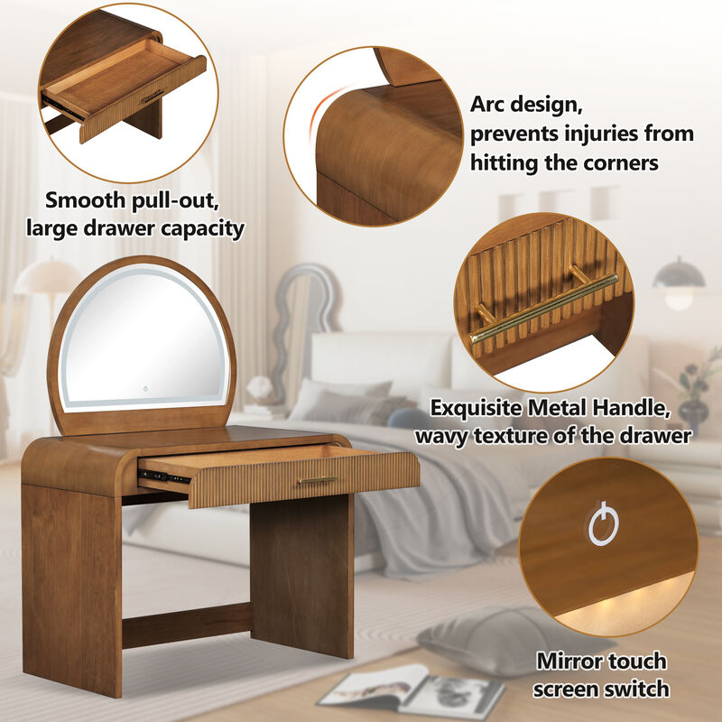 Merax Multi-Functional Curved Edge LED Makeup Vanity Table image number 4