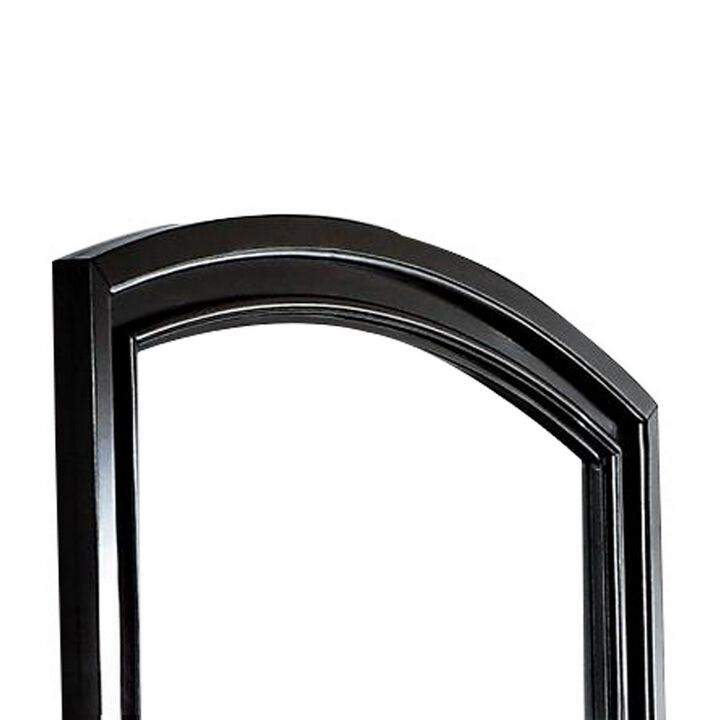 Traditional Style Wooden Frame Dresser Mirror with Curved Top, Black-Benzara