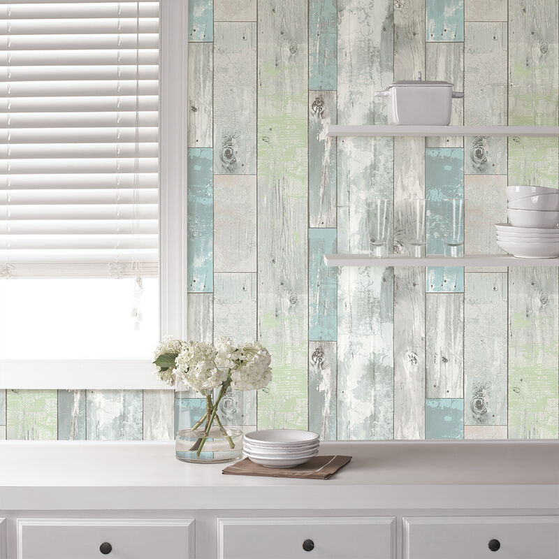 Aqua Beachwood Peel & Stick Wallpaper image number 4