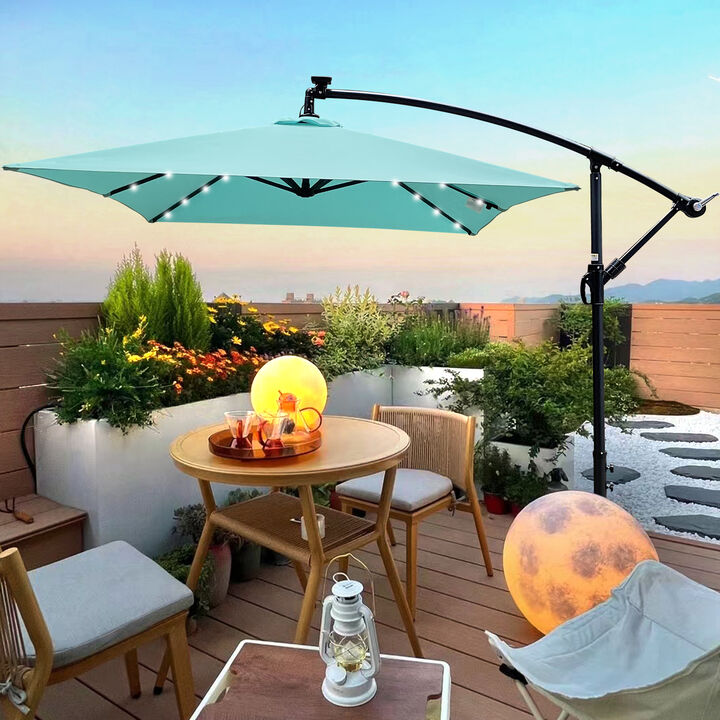 Rectangle 2x3M Outdoor Patio Umbrella Solar Powered LED Lighted Sun Shade Market Waterproof 8 Ribs Umbrella with Crank and Cross Base for Garden Deck Backyard Pool Shade Outside Deck Swimming Pool