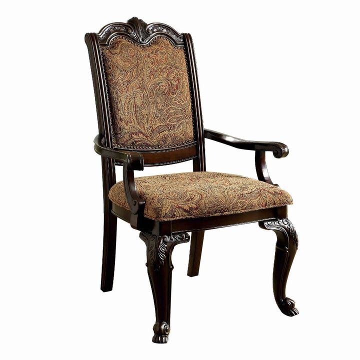 Classic Style Transitional Arm Chair, Cherry Brown-Benzara