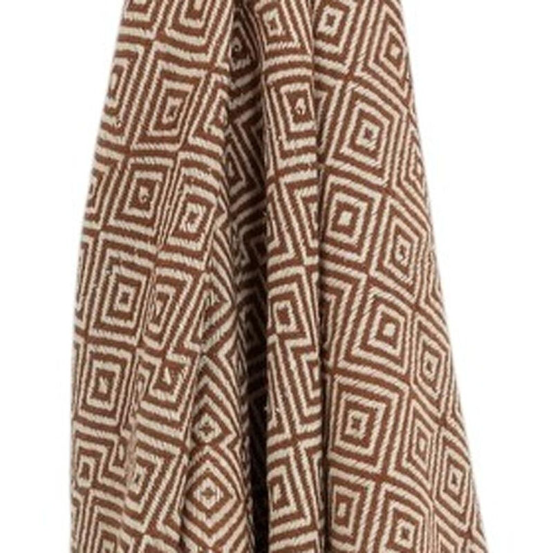 HomeRoots 50" X 60" Brown Cotton Woven Geometric Throw Blanket with Fringe image number 2