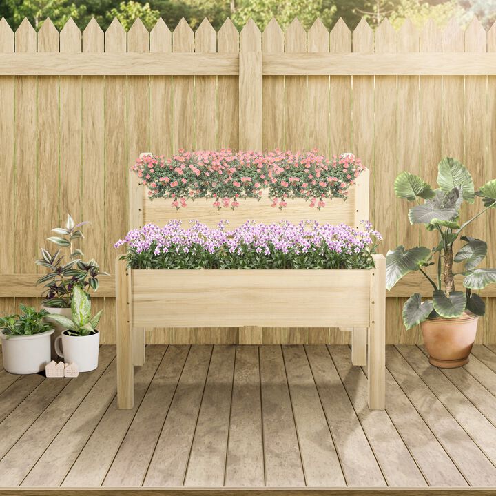 Hivvago 2-Tier Raised Wooden Planter Box for Patio or Backyard