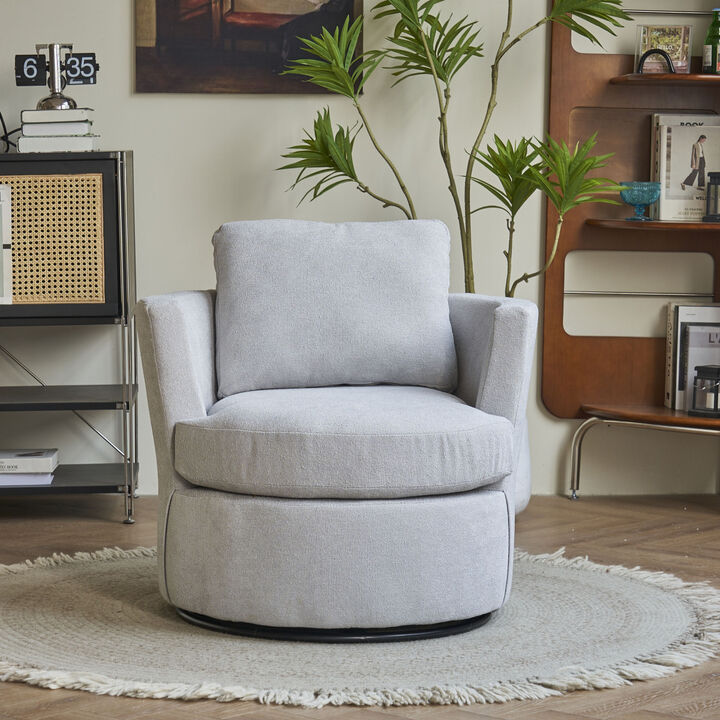 Swivel Barrel Chair, Comfy Round Accent Sofa Chair for Living Room, 360 Degree Swivel Barrel Club Chair, Leisure Arm Chair for Nursery, Hotel, Bedroom, Office, Lounge(Light Grey)