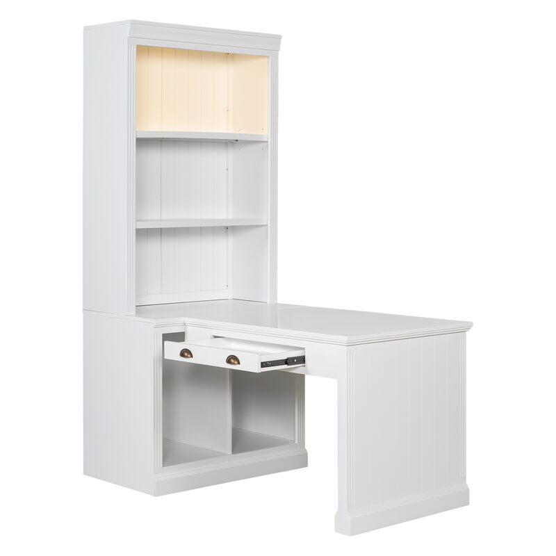 Whisen 83.4" Bookcase with Writing Desk, Modern Bookcase with Storage Shelves, Solid Wood & MDF for Home Office image number 0