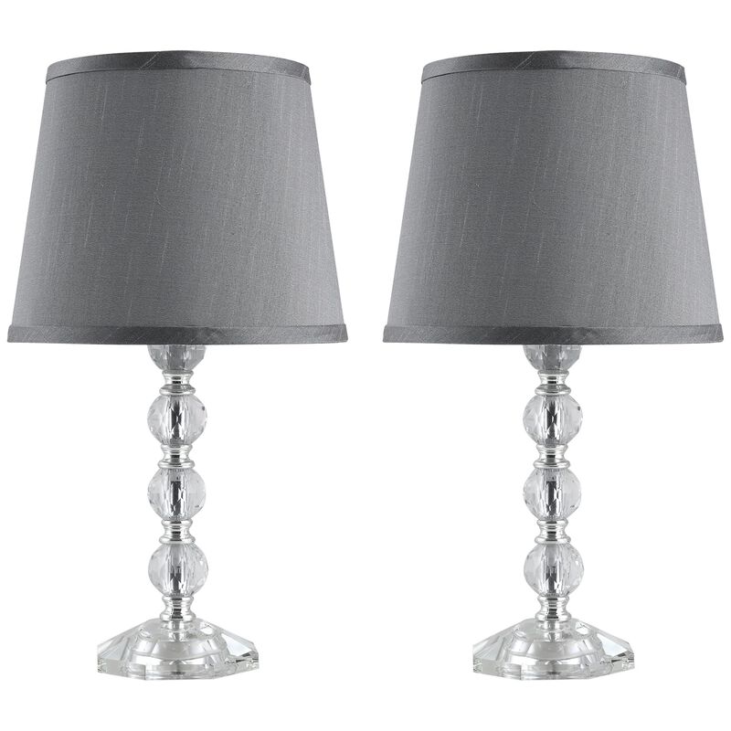Crystallite Table Lamp Set of 2, Bedside Desk Lamp for Bedroom, Living Room with Fabric Lampshade, Gray image number 1