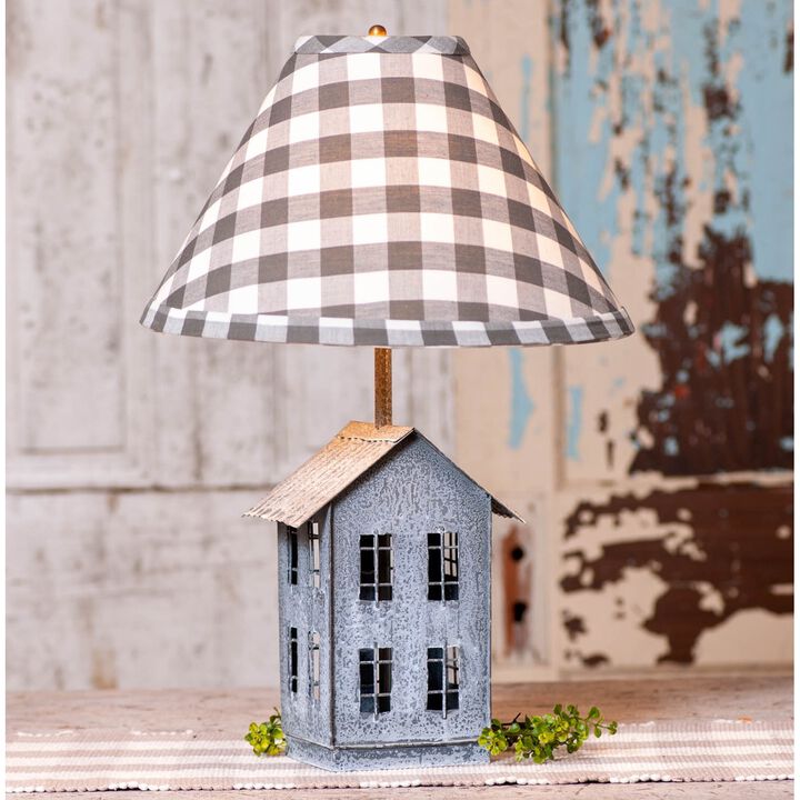 Irvins Country Tinware House Lamp With Gray Check Shade