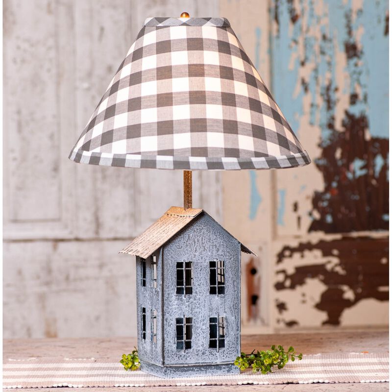 Irvins Country Tinware House Lamp With Gray Check Shade image number 1