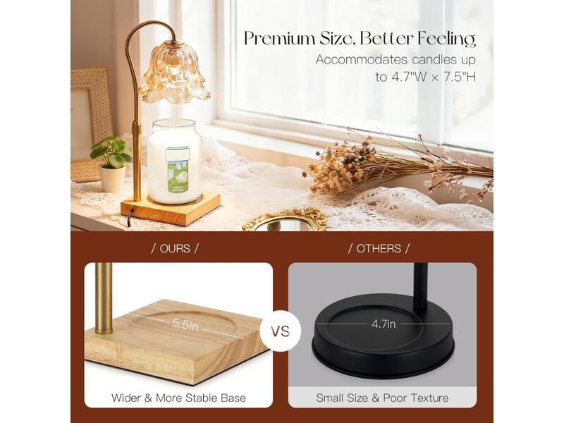 Gold Flower Candle Warmer Lamp with Timer Adjustable Wax Melt Lamp image number 1