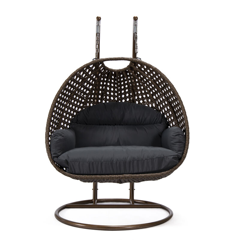 LeisureMod Mendoza Modern Wicker Hanging 2 person Egg Swing Chair Removable Cushion
