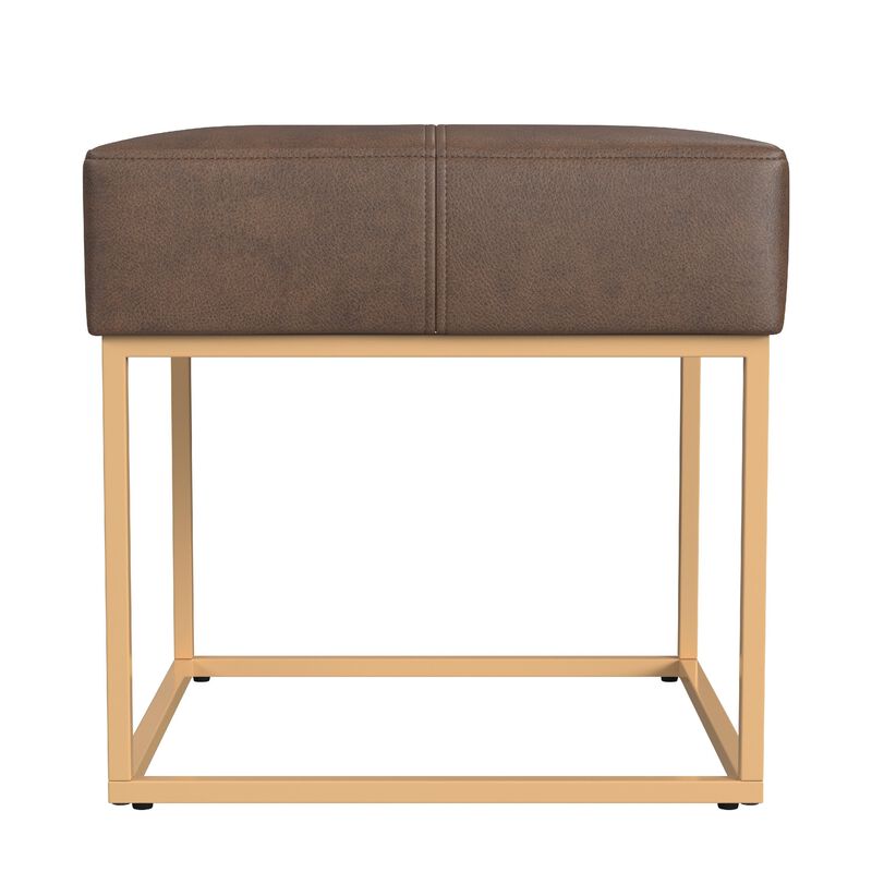Kai Ottoman Footstool, Brown Faux Leather, Gold Metal, 18 Inch Square image number 1