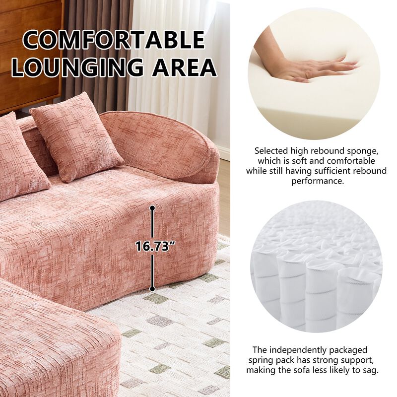 Clihome Chenille L-Shaped Compressed Sofa. High-Elastic Sponge, Curved Armrests And Four Throw Pillows. image number 2