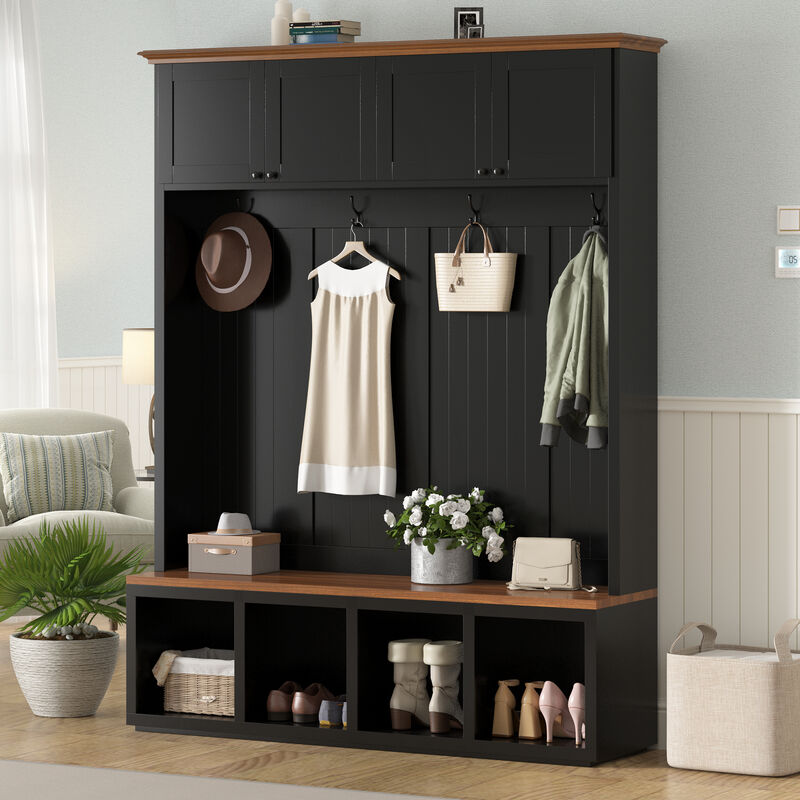 Merax 4-in-1 Entryway Storage Unit with Comfortable Bench Seating, Closed Cabinets image number 2