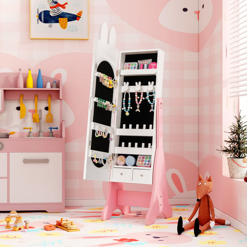 Kids Jewelry Armoire Cabinet with 2 Tilt Angles and Large Storage Capacity