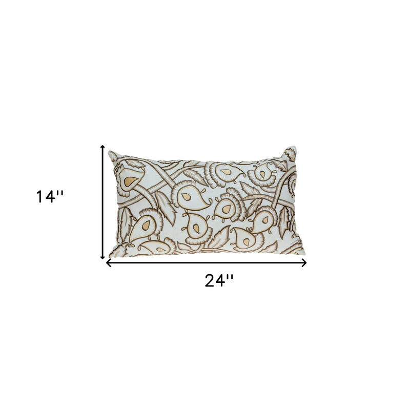 HomeRoots 14" X 24" Brown and White Cotton Lumbar Throw Pillow with Embroidery image number 4