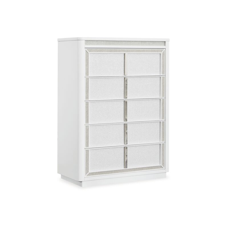 Canaal Tall Dresser Chest, 5 Drawer, White Finish 58 Inch, LED Light