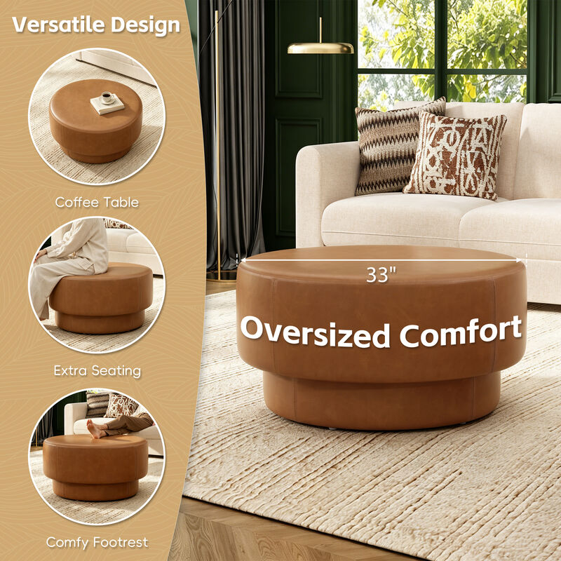 Merax Plush Velvet Round Ottoman with Two-Level Silhouette, Wide 33" Surface, Sturdy Frame image number 3