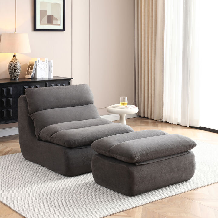 Merax Ergonomic Floor Lounge Sofa with Ottoman