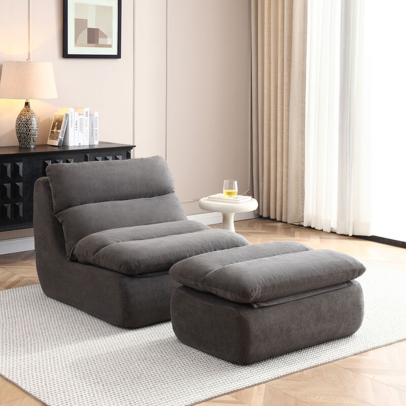 Merax Ergonomic Floor Lounge Sofa with Ottoman image number 1