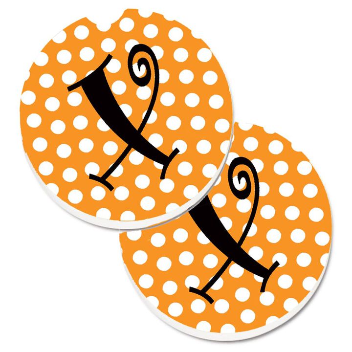 Caroline's Treasures Monogram Initial x Orange Polkadots Set of 2 Cup Holder Car Coasters CJ1033-XCARC, 2.56, Multicolor