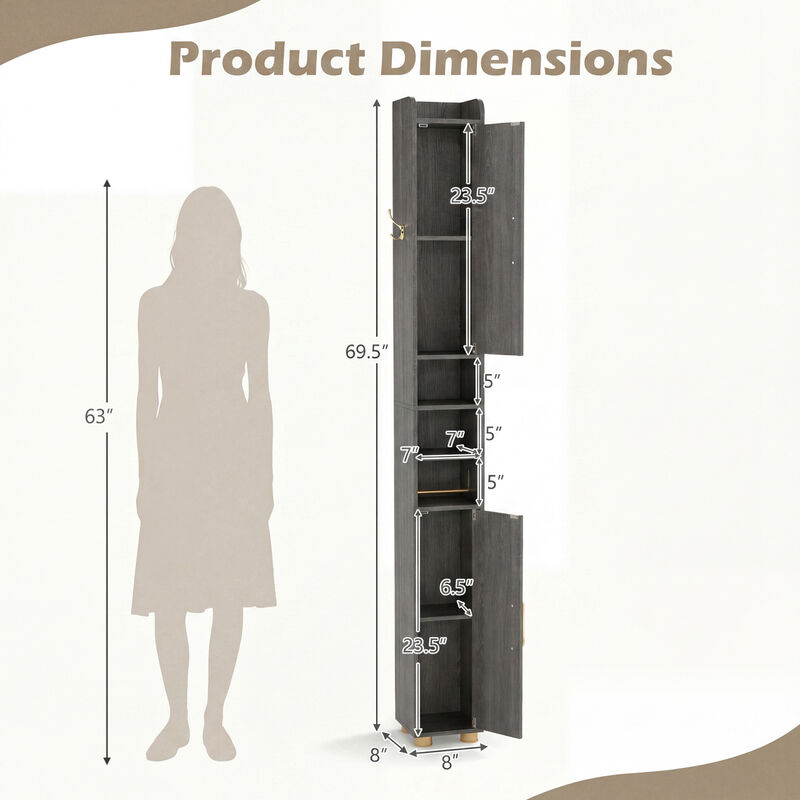 Freestanding Narrow Bathroom Cabinet with Open Shelves and Toilet Paper Holder image number 2