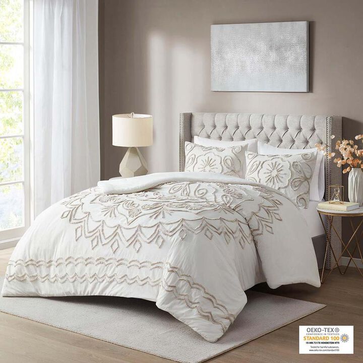 Belen Kox 100% Cotton Tufted Comforter Set, Ivory/Taupe, Belen Kox