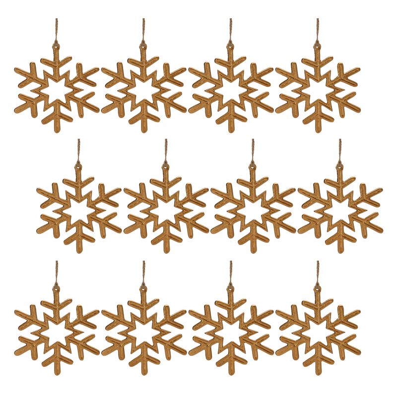 Set of 12 Metal Snowflake Ornaments for Christmas Tree, Wreath, or Gift Accent