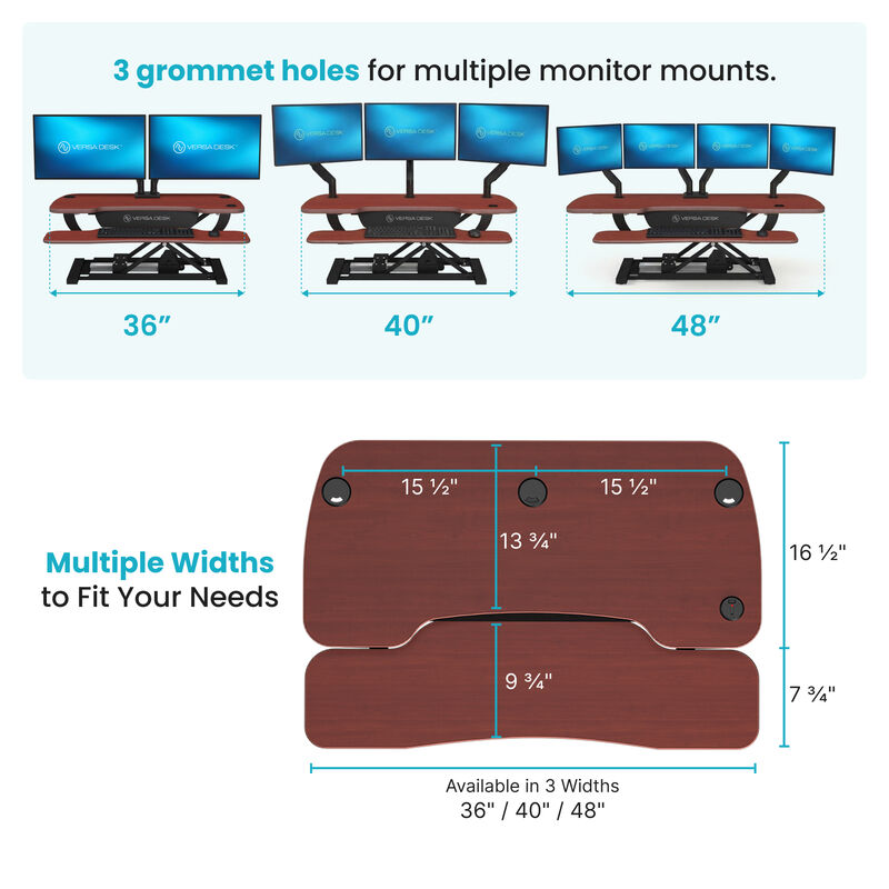 VersaDesk PowerPro Electric Height Adjustable Standing Desk Converter 36"W with USB Charging Port &ndash; Cherry image number 1