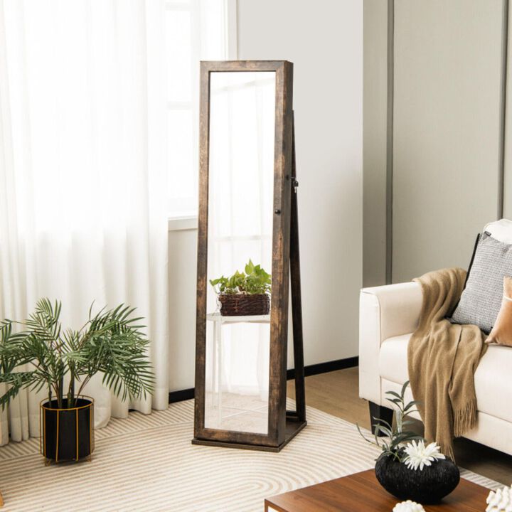Hivvago Standing Lockable Jewelry Storage Organizer with Full-Length Mirror