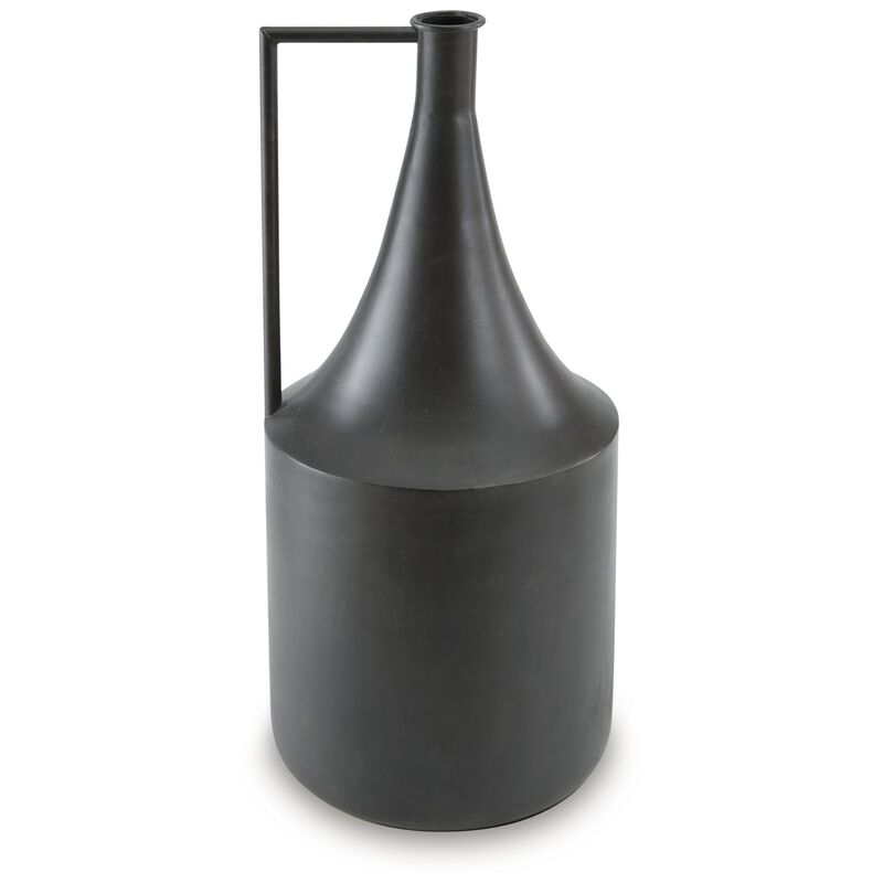 Decorative Vase, Metal Angular Handle and Curved Neck, 17 Inch Black