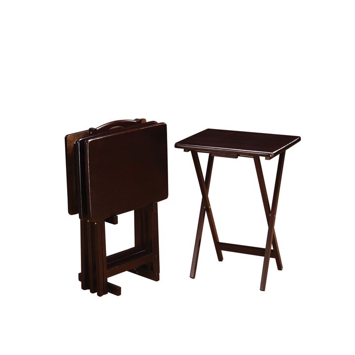 5 Piece Rectangular Wooden Tray Table Set, Brown - Benzara