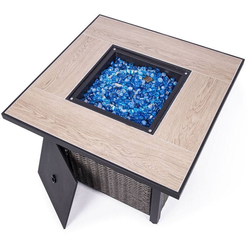 OuterMust 30 Inch Propane Fire Pit Table 50,000 BTU with Lid & Blue Glass Bead